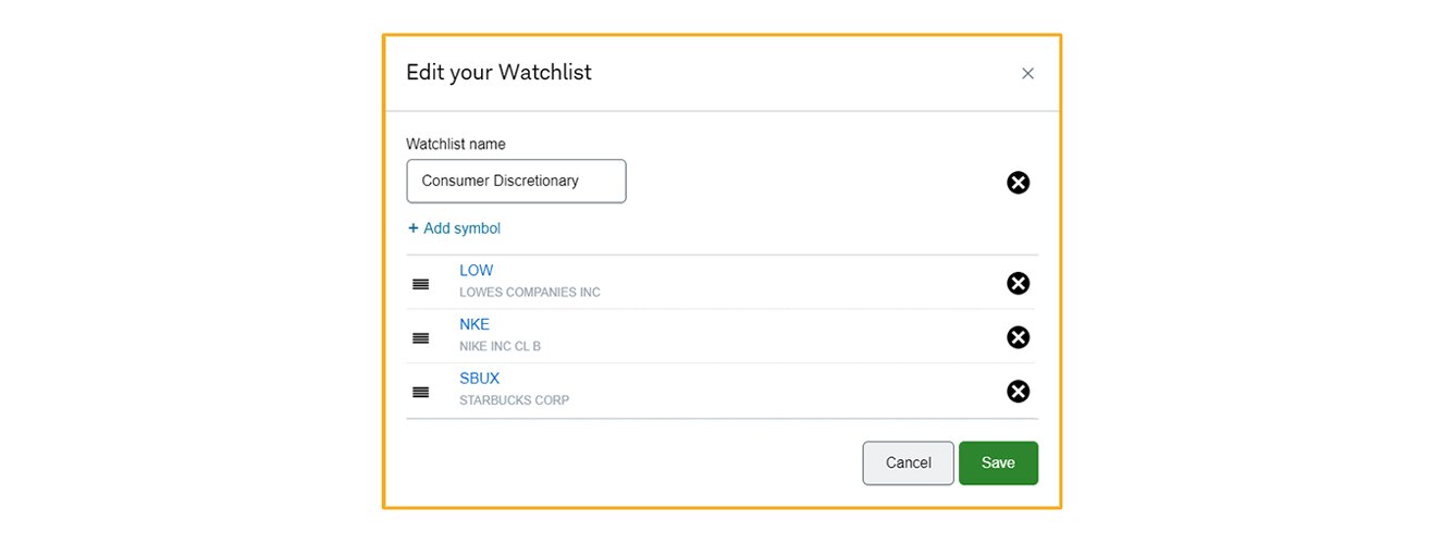 This is an example of the Edit watchlist functionality.