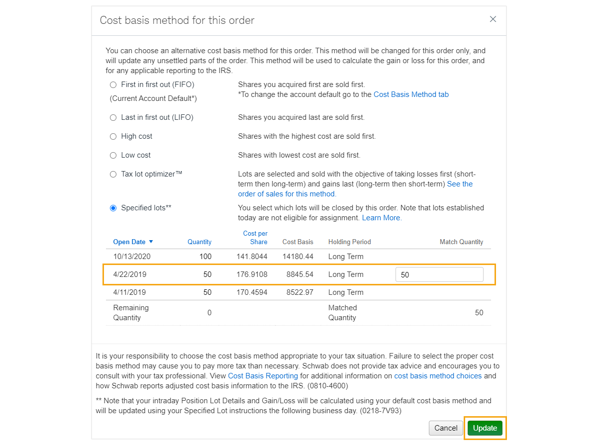 这是扩展嘉信理财交易订单以显示指定股数分配的示例。