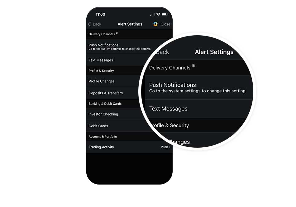 这是在嘉信理财移动应用程序中的提醒设置已被更新的示例。