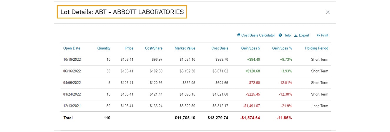 这是弹出式视窗中显示股数详情的示例。