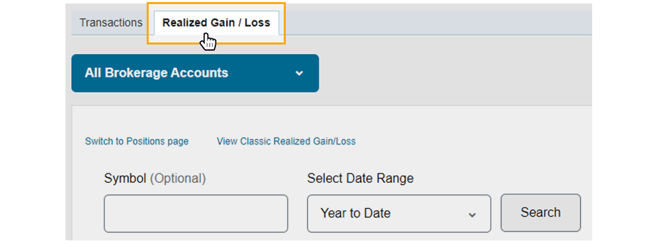 这是在嘉信理财网站上的「已实现利得/损失」标签的示例。